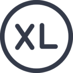 A Circle with capital letter XL in black font indicating size Xtra-Large